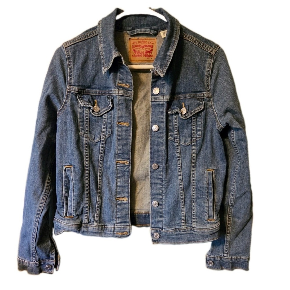Levis Womens Denim Trucker Jacket Medium Wash Blue Jean Coat Size M